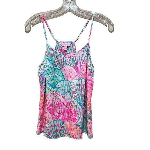 Lilly Pulitzer Oh Shello Dusk Racerback Silk Tank Top Pink Blue size XXS - Picture 2 of 8